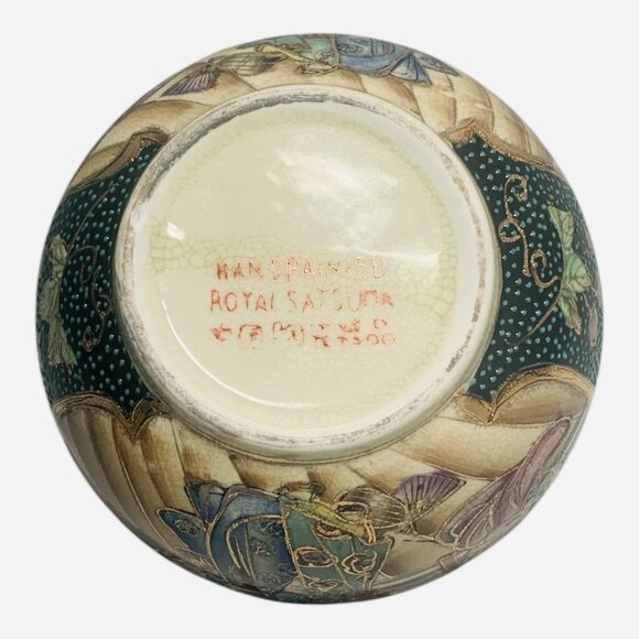 Royal Satsuma Vintage Hand-Painted Geisha Bowl with Lid Japanese Pottery 6"x6" - Picture 6 of 6